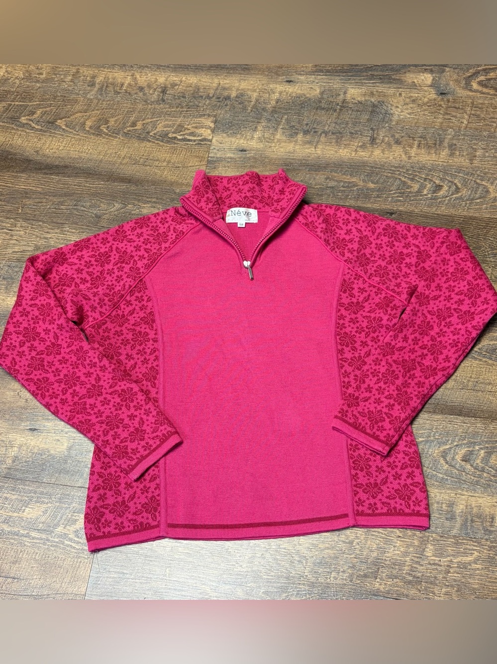 Neve 1/4 Zip Nordic Fair Isle Sweater Women’s Large Wool Snowflake Ski Pink